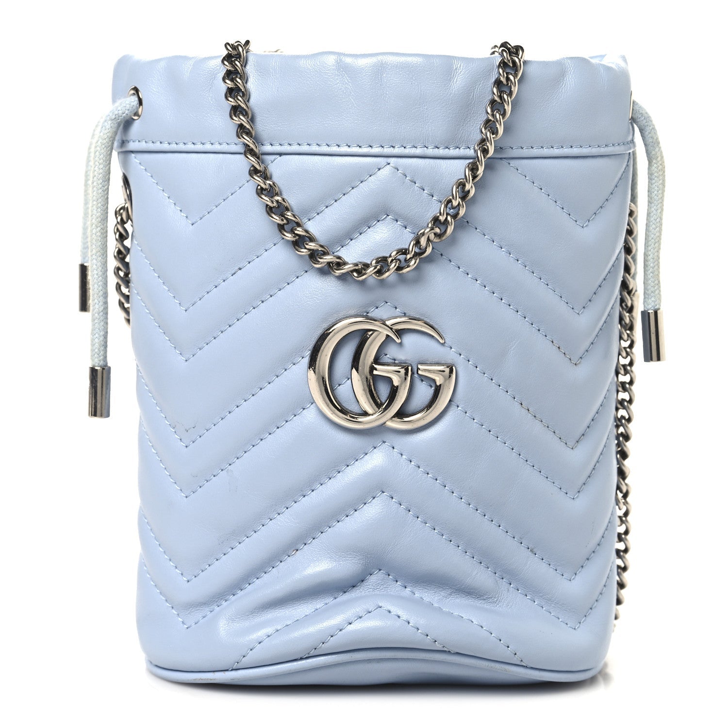 Calfskin Matelasse Mini GG Marmont 2.0 Bucket Bag Porcelain Light Blue