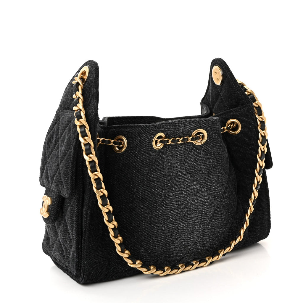 Washed Denim Quilted Mini Chanel 25 Handbag Black