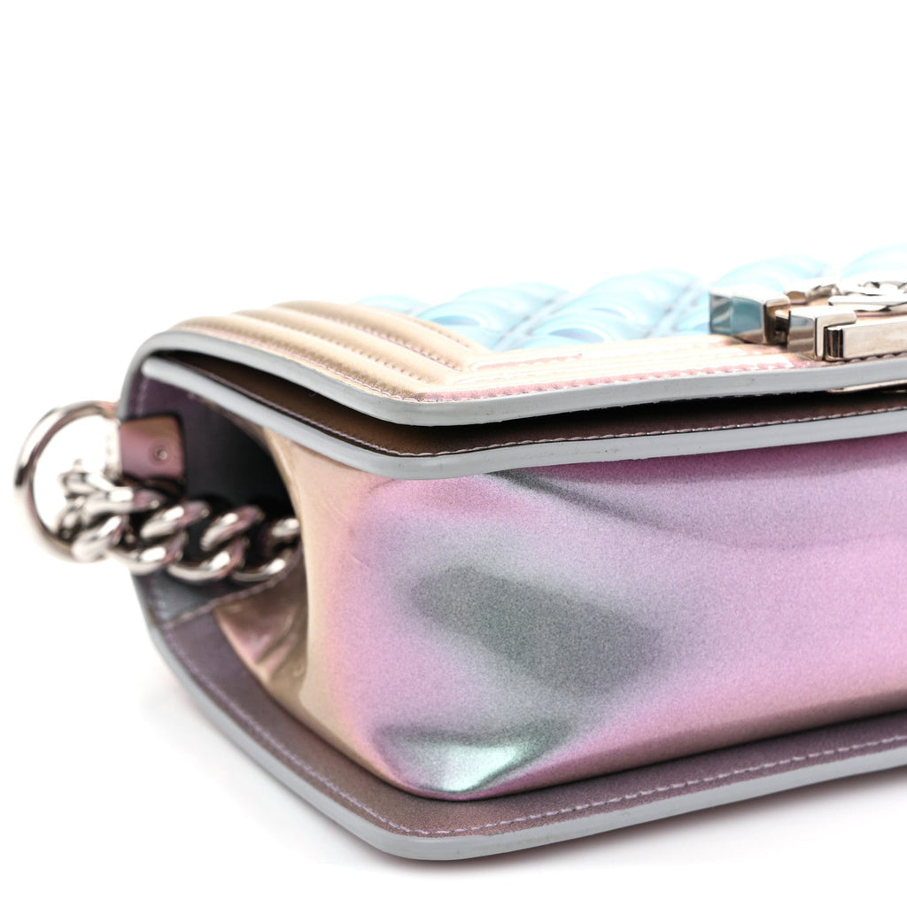 Iridescent Patent Calfskin PVC Quilted Small Boy Flap Light Purple