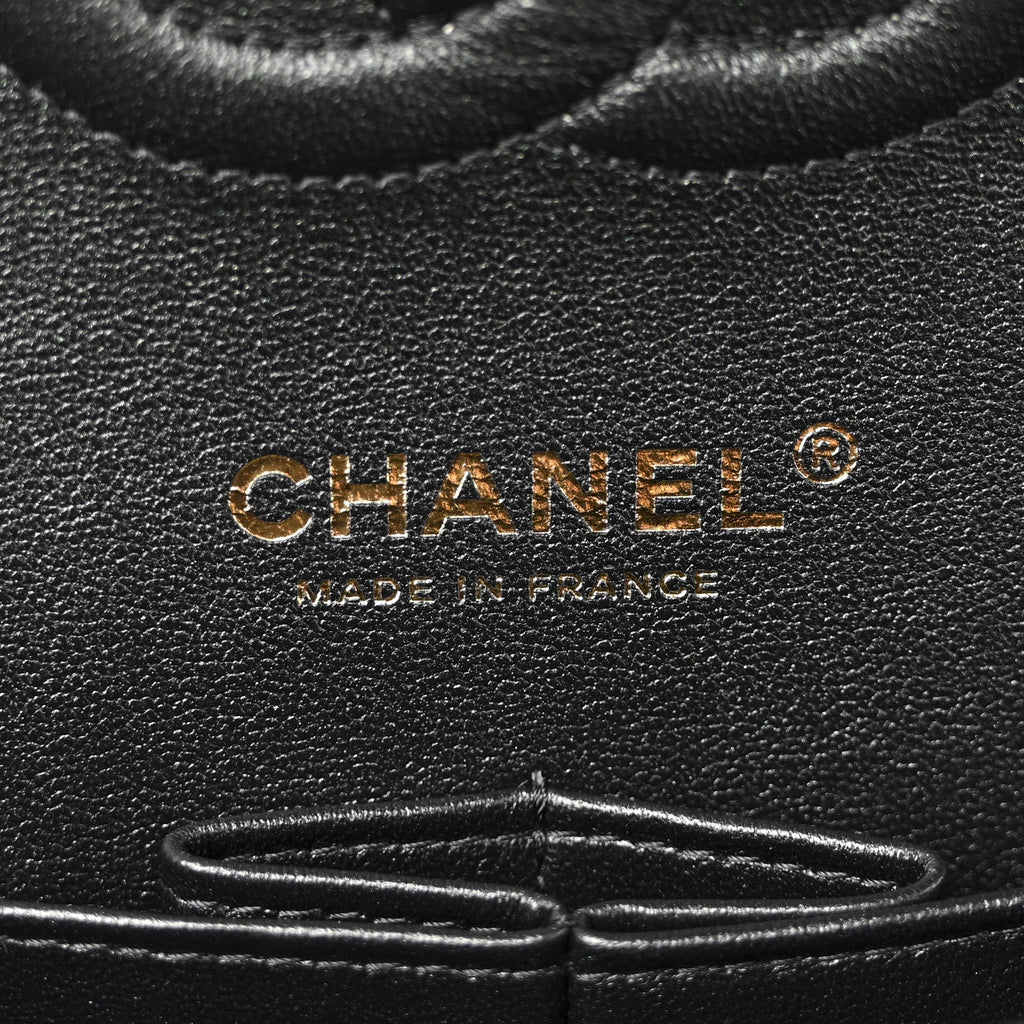 Iridescent Lambskin Quilted Medium Double Flap Black