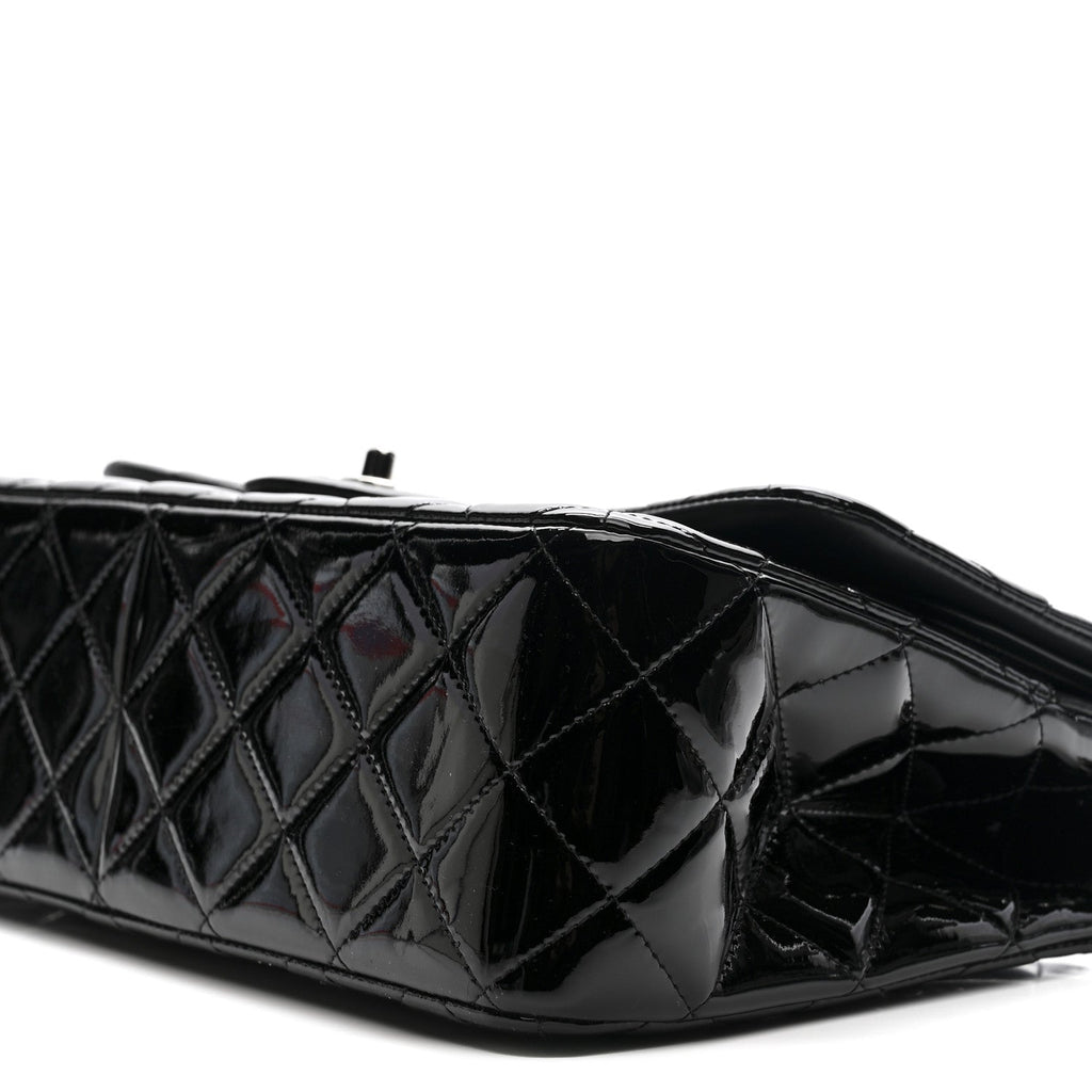 Patent Quilted Jumbo Double Flap Black