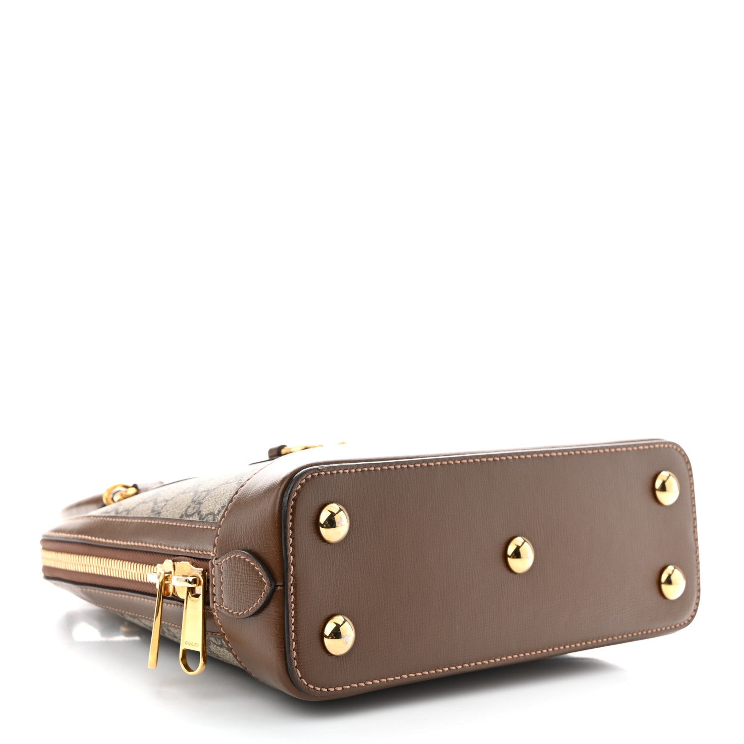 GG Supreme Monogram Azalea Calfskin Small Horsebit 1955 Top Handle Bag Beige Ebony Brown Sugar