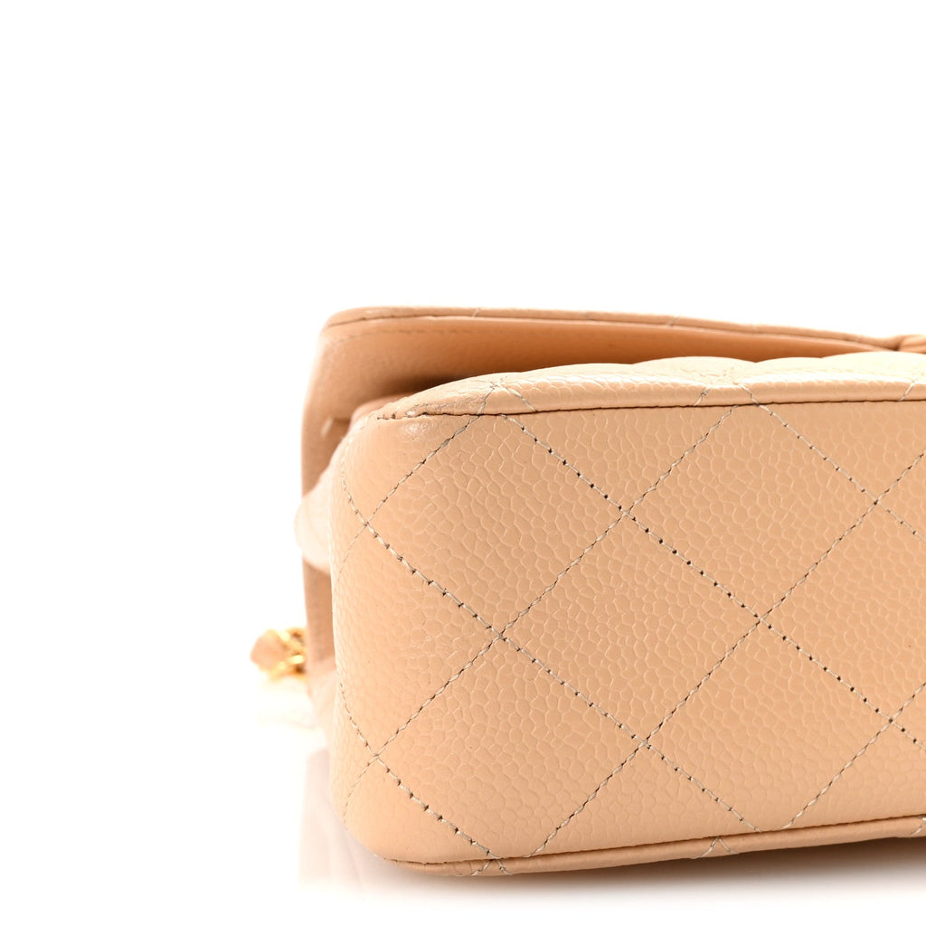 Caviar Quilted Medium Double Flap Beige