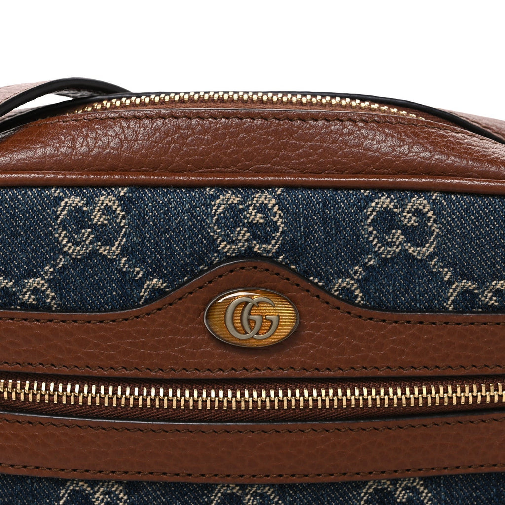 New Denim GG Monogram Dollar Calfskin Mini Ophidia Shoulder Bag Blue Tea Cuir Epilog