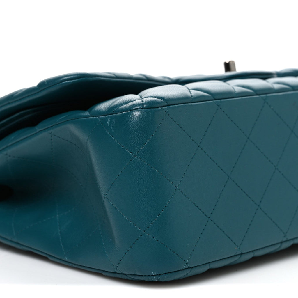 Lambskin Quilted Jumbo Double Flap Turquoise