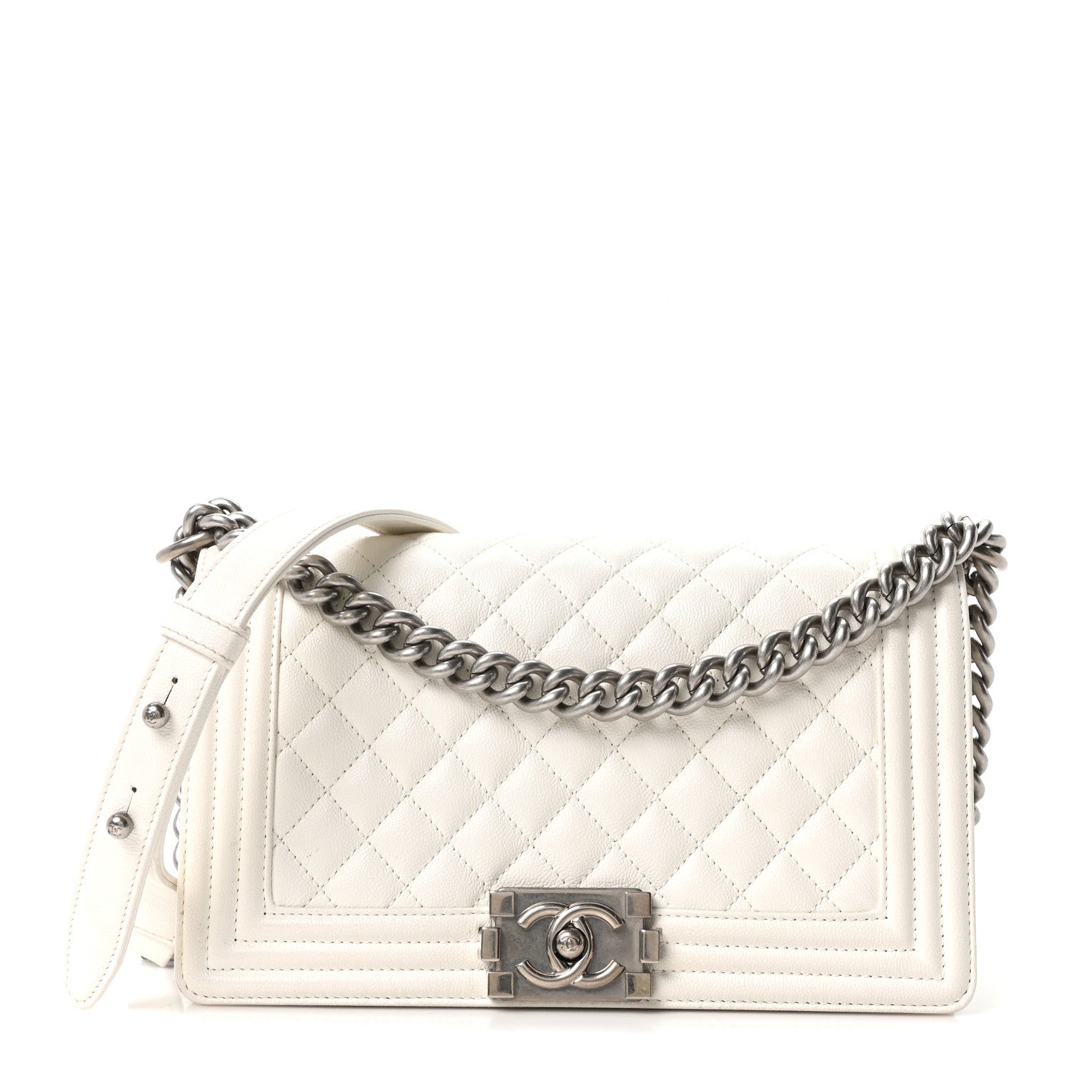 Caviar Quilted Medium Boy Flap White
