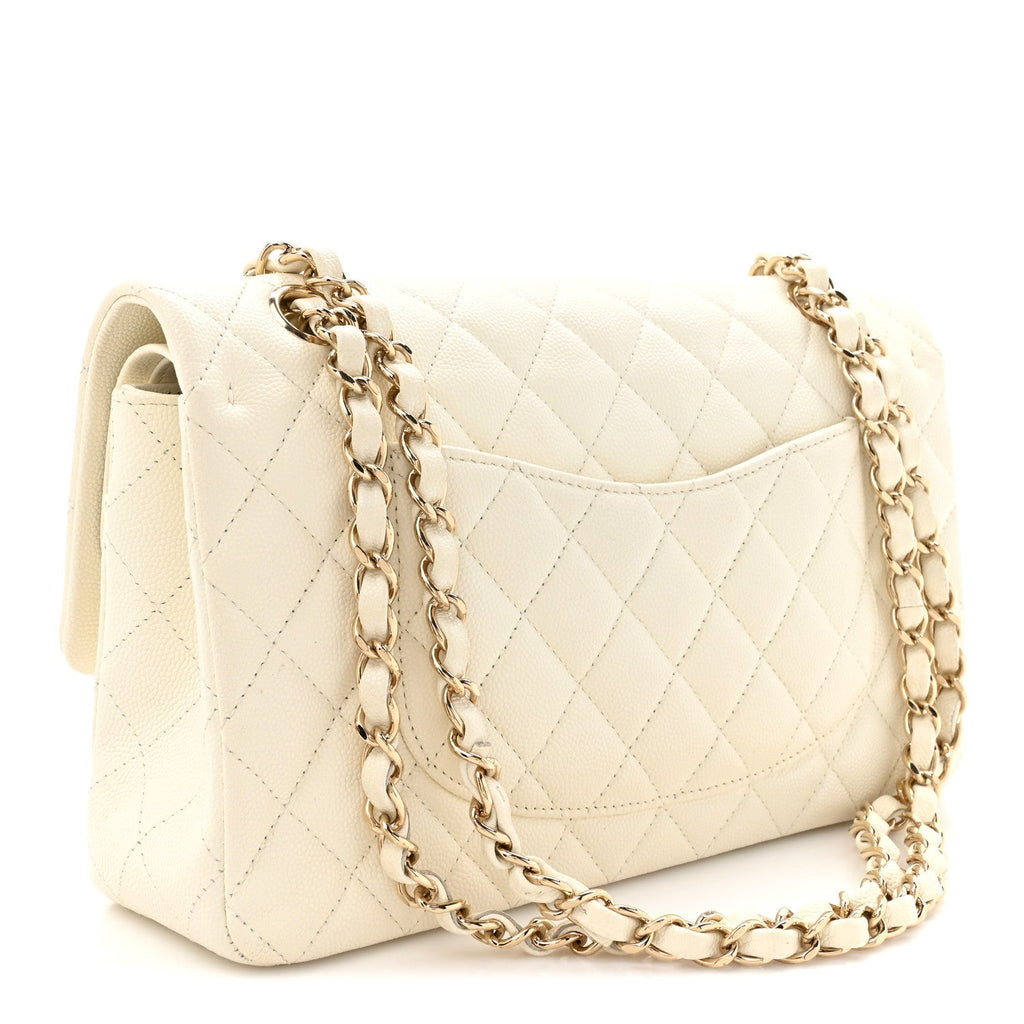 Caviar Quilted Medium Double Flap White