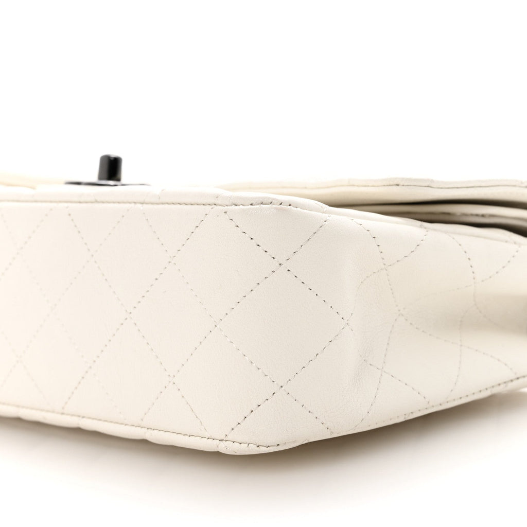 Crumpled Calfskin Quilted Medium Double Flap White