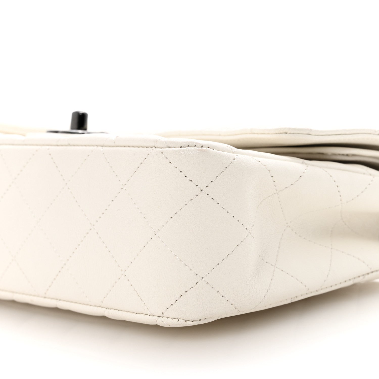 Crumpled Calfskin Quilted Medium Double Flap White