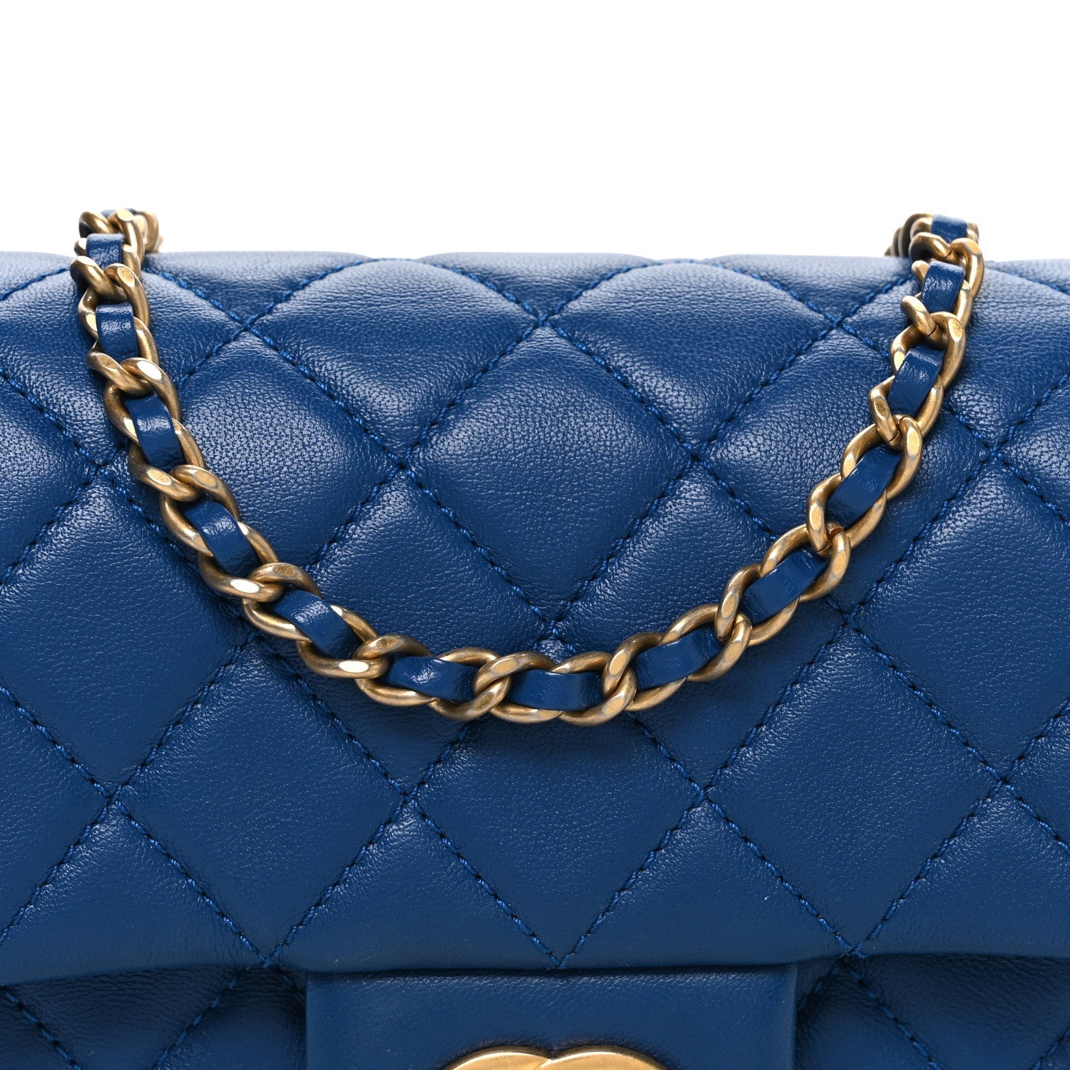 Lambskin Quilted Pearl Crush Mini Rectangular Flap Blue