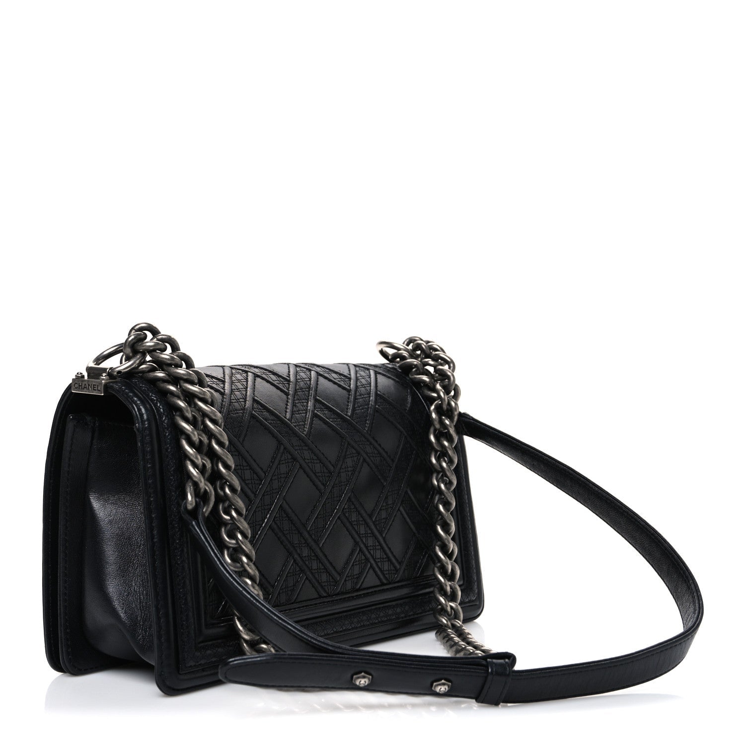Lambskin Stitched Medium Boy Flap Black