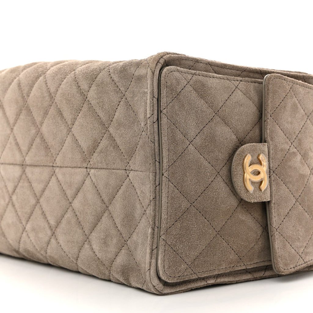 Suede Quilted Medium Chanel 25 Handbag Dark Grey