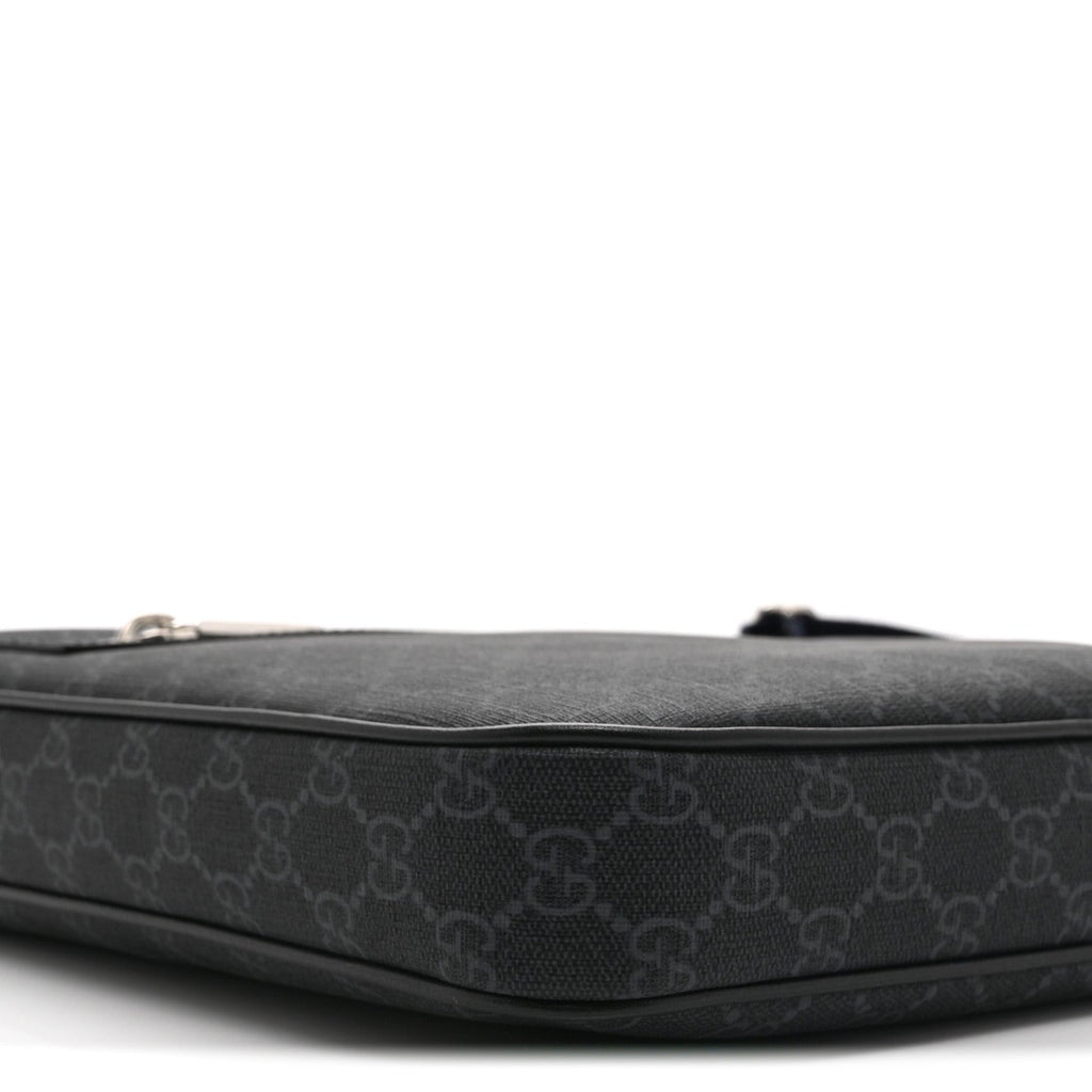 GG Supreme Monogram Web Small Flat Messenger Bag Black Grey