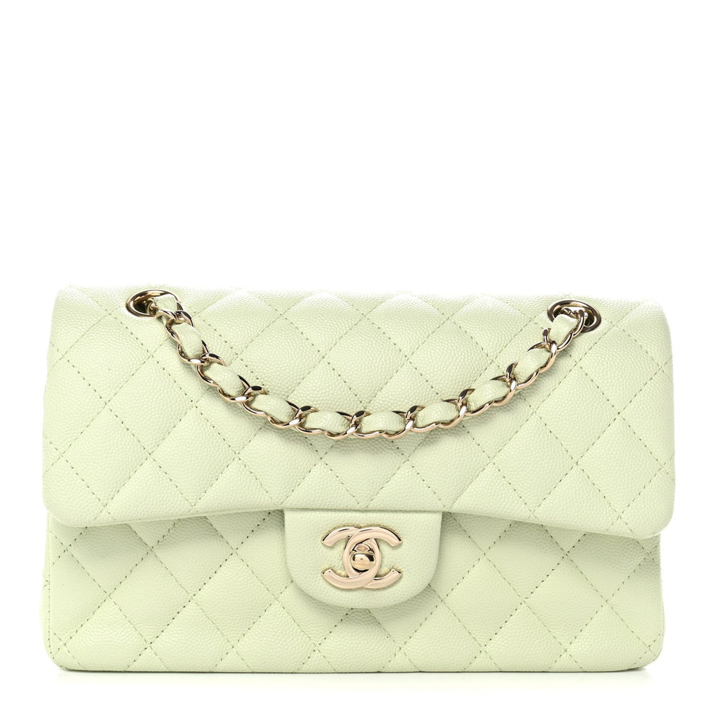 Caviar Quilted Small Double Flap Light Green