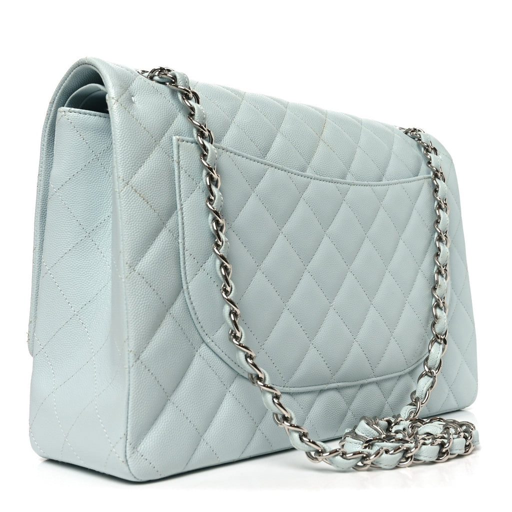 Caviar Quilted Maxi Double Flap Light Blue