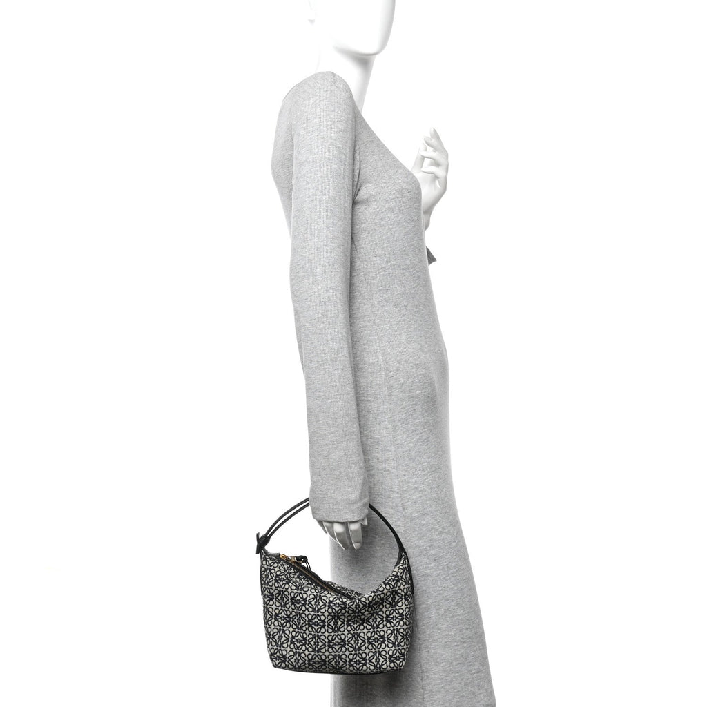 Jacquard Anagram Calfskin Small Cubi Bag Navy Black
