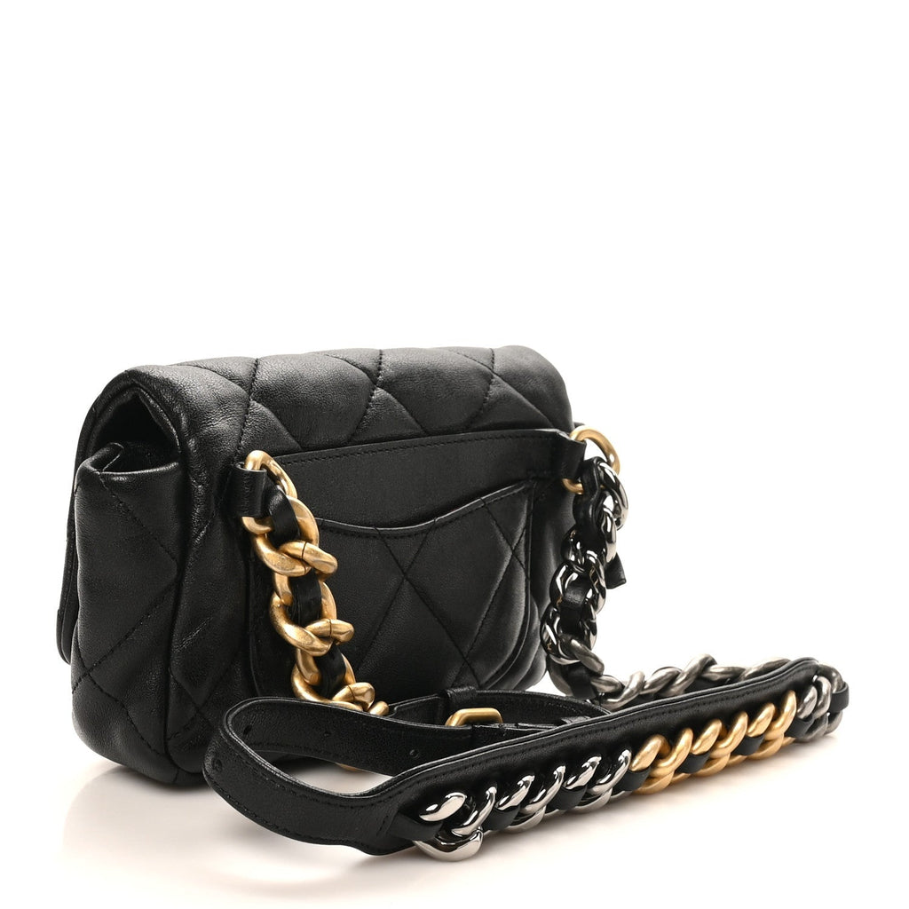 Goatskin Quilted Chanel 19 Waist Bag Black