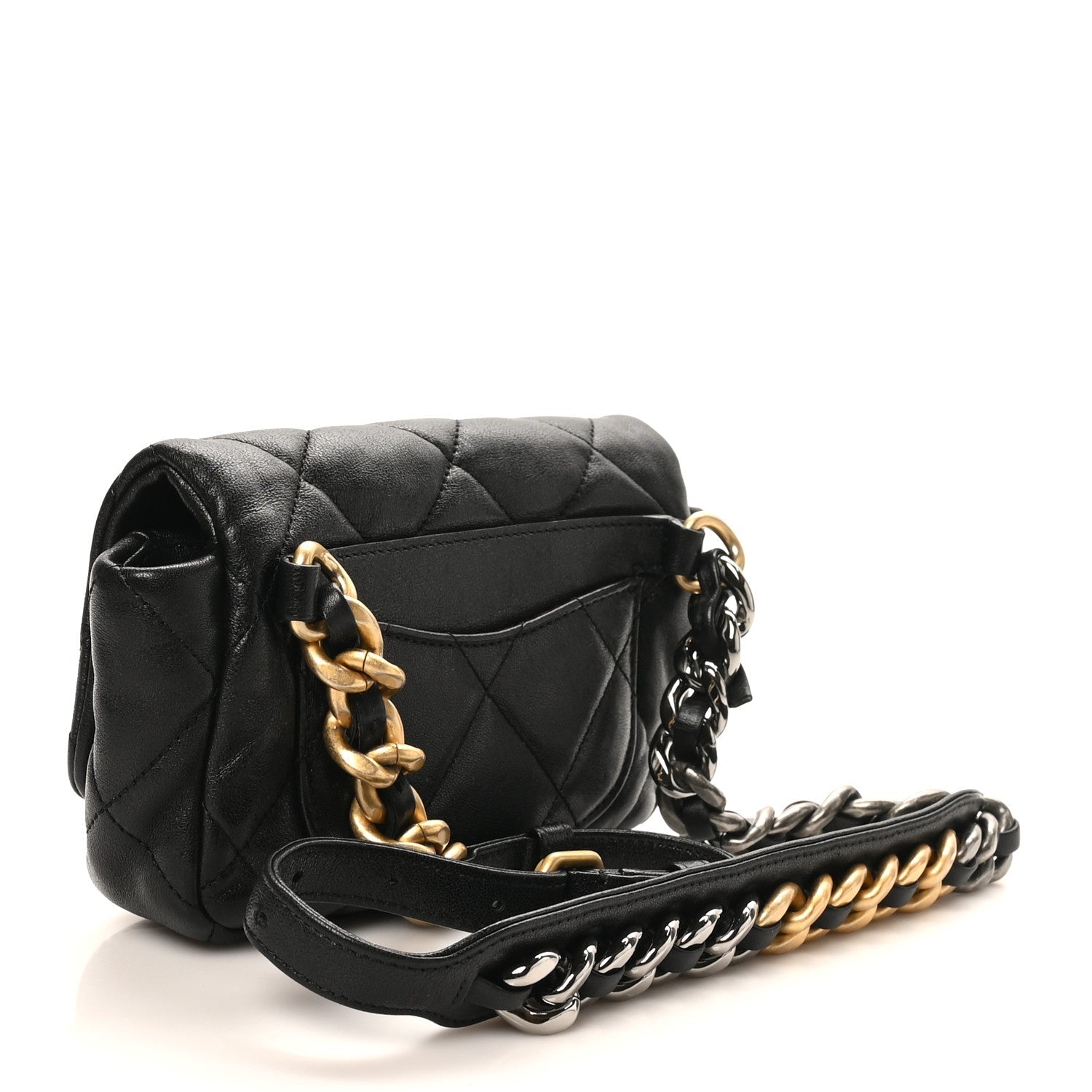 Goatskin Quilted Chanel 19 Waist Bag Black