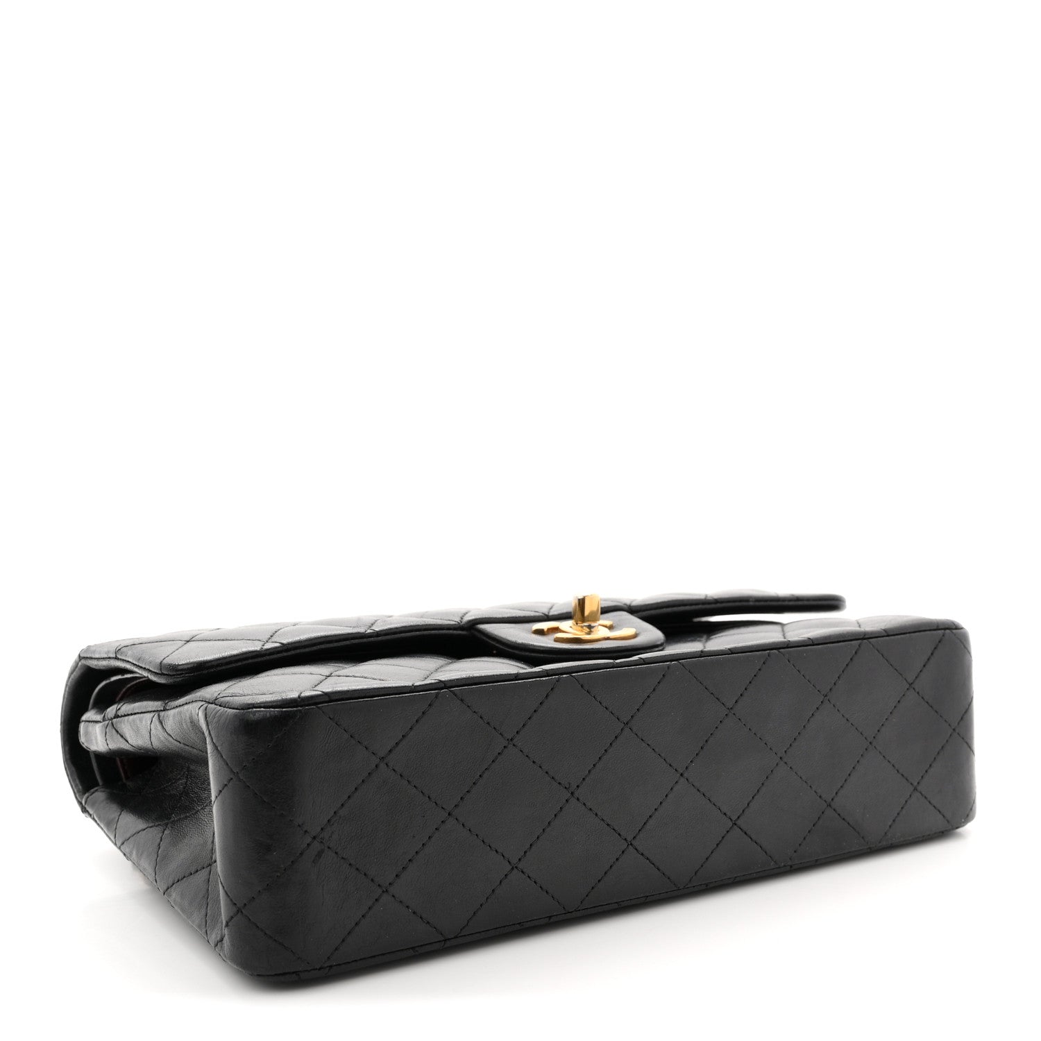 Lambskin Quilted Medium Double Flap Black