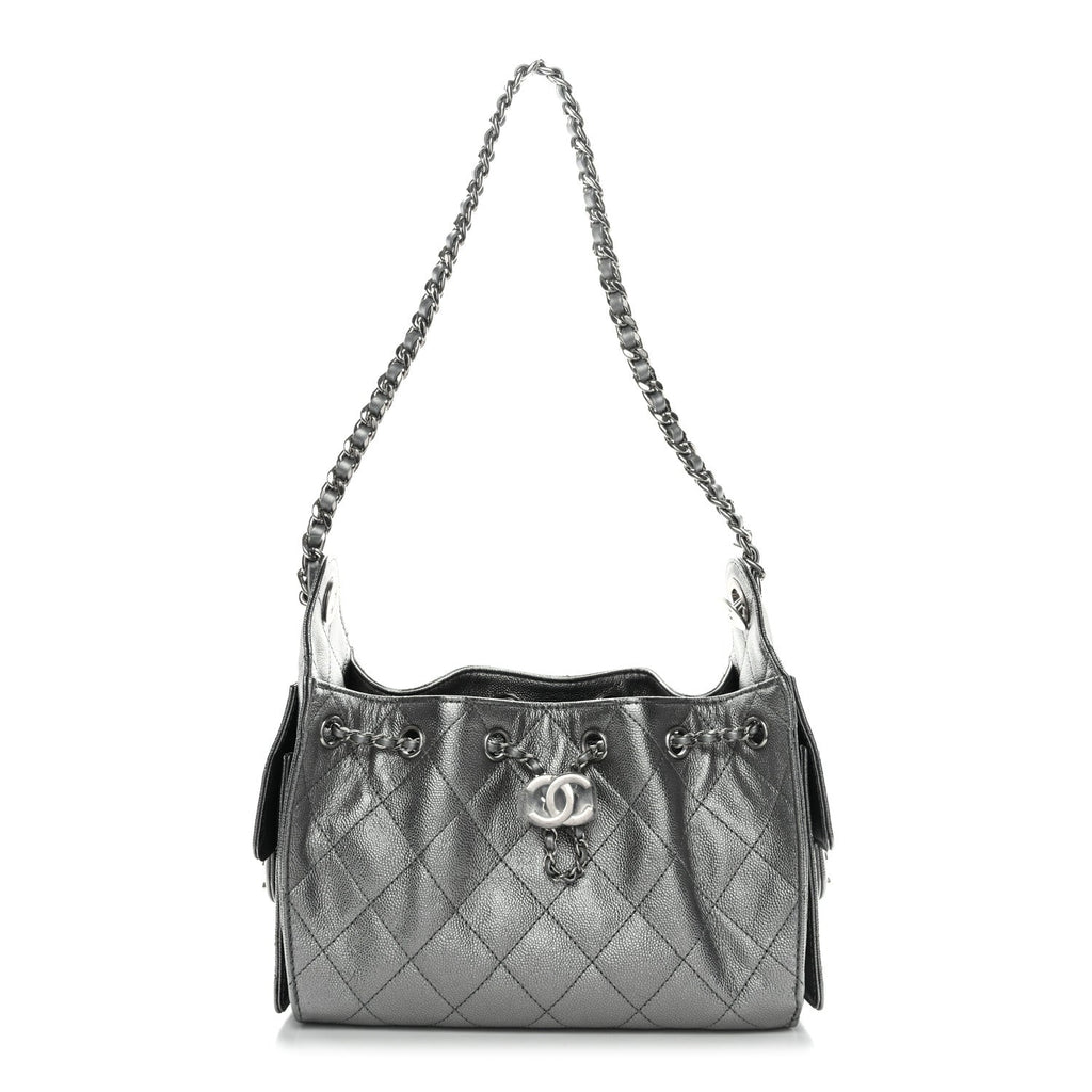 Metallic Caviar Quilted Mini Chanel 25 Handbag Anthracite