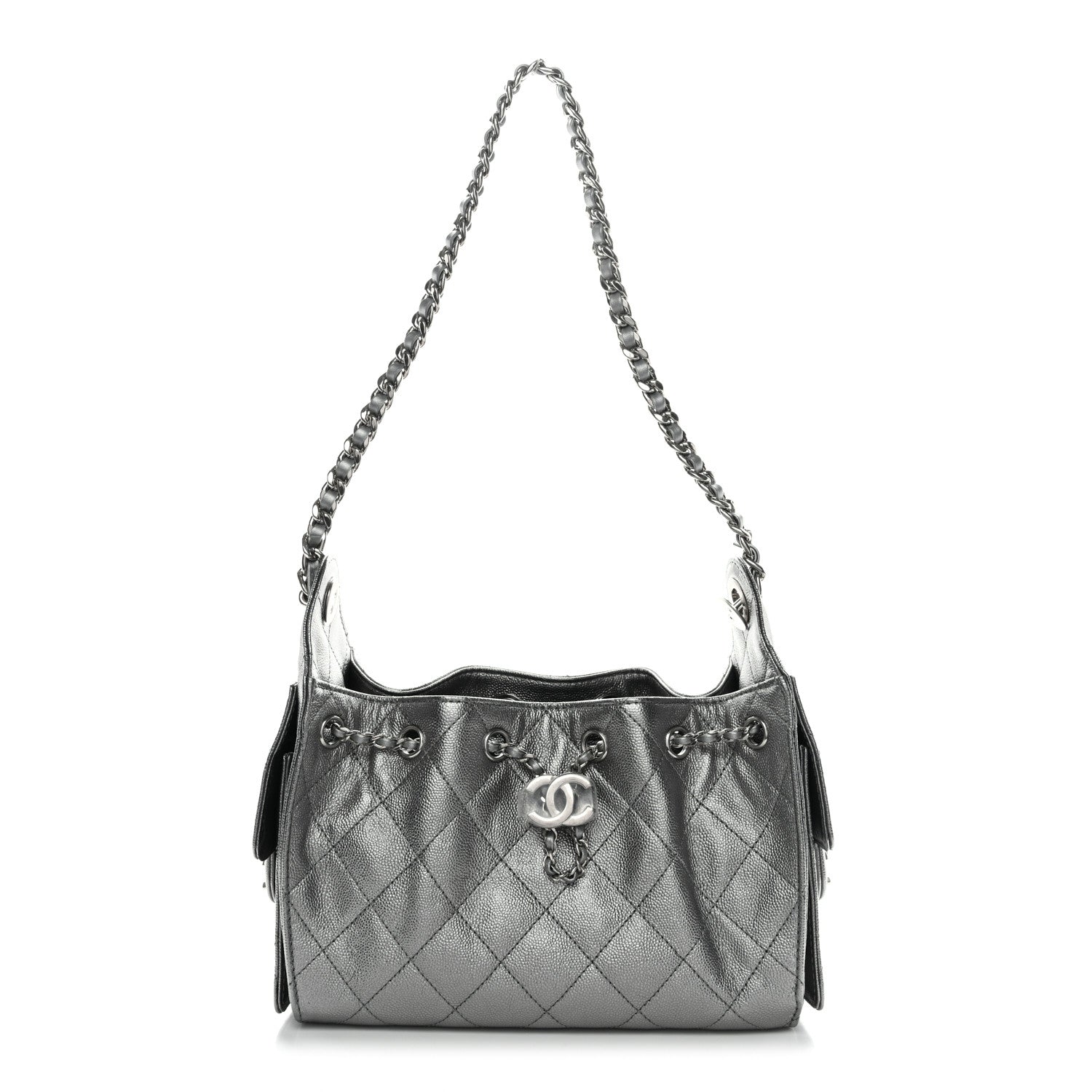 Metallic Caviar Quilted Mini Chanel 25 Handbag Anthracite