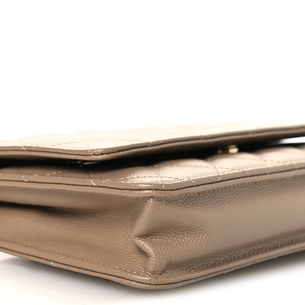 Caviar Quilted Wallet on Chain WOC Dark Beige