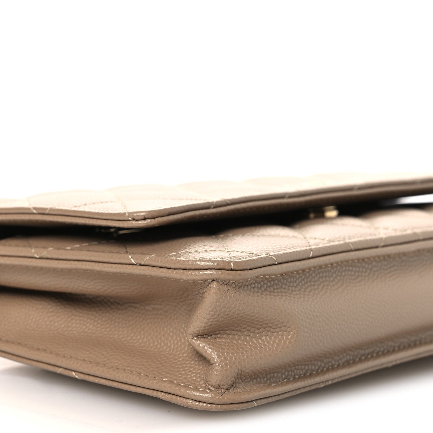 Caviar Quilted Wallet on Chain WOC Dark Beige