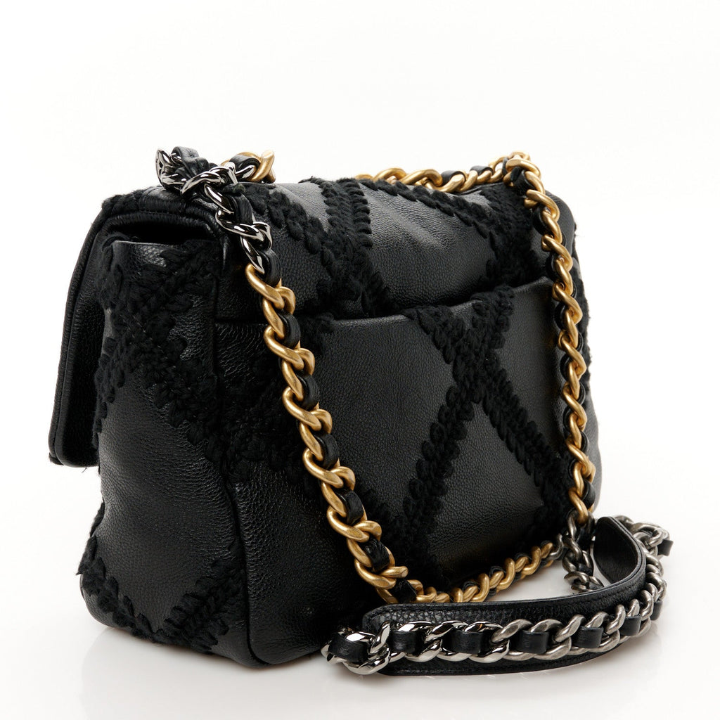 Calfskin Crochet Medium Chanel 19 Flap Black