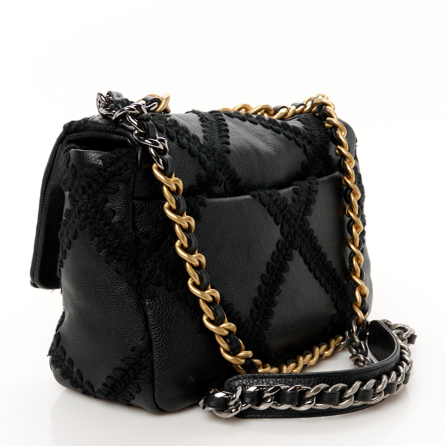 Calfskin Crochet Medium Chanel 19 Flap Black