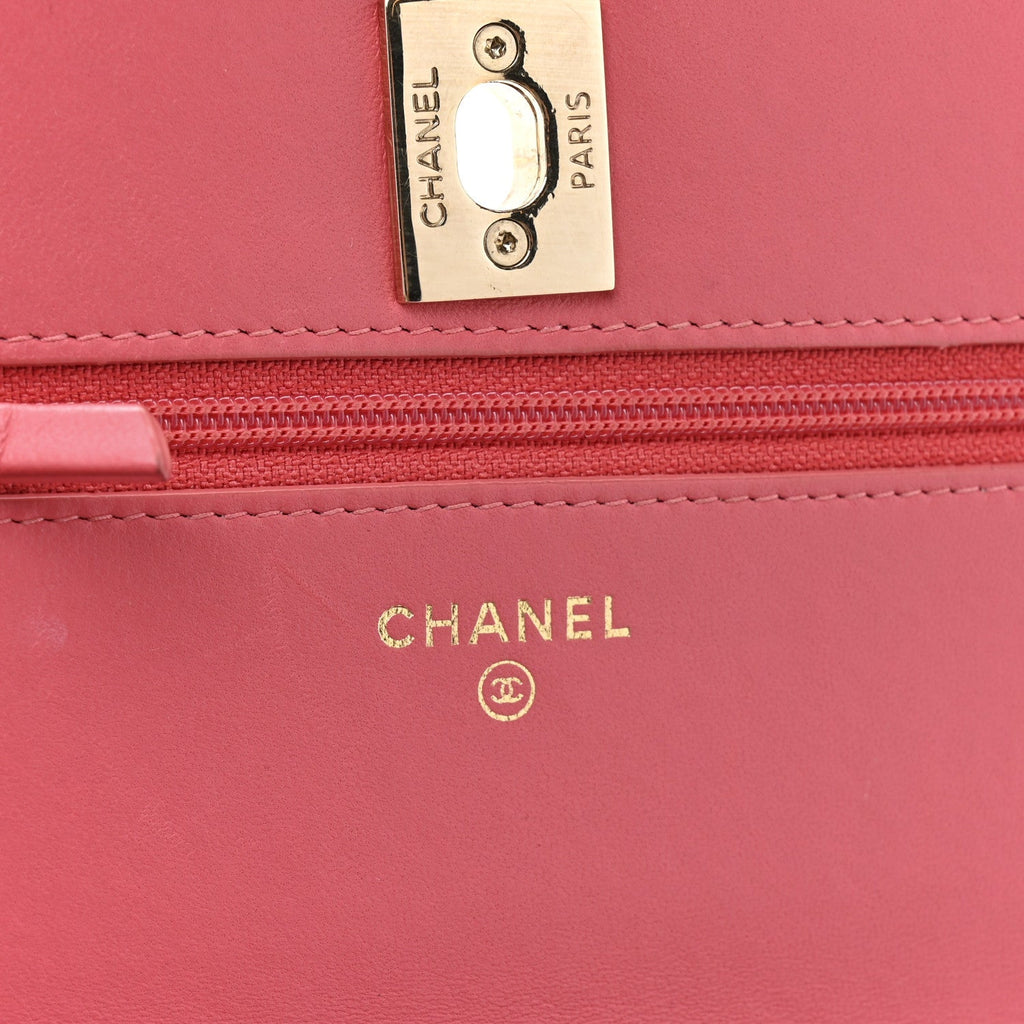 Lambskin Quilted Trendy CC Wallet On Chain WOC Bright Pink
