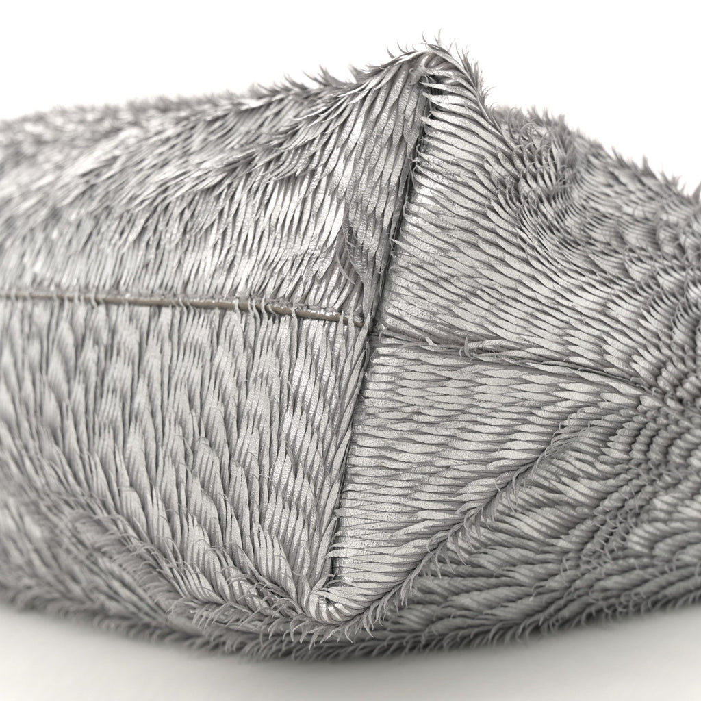 Metallic Nappa Calfskin Fringed Medium Chain Flamenco Knot Purse Silver