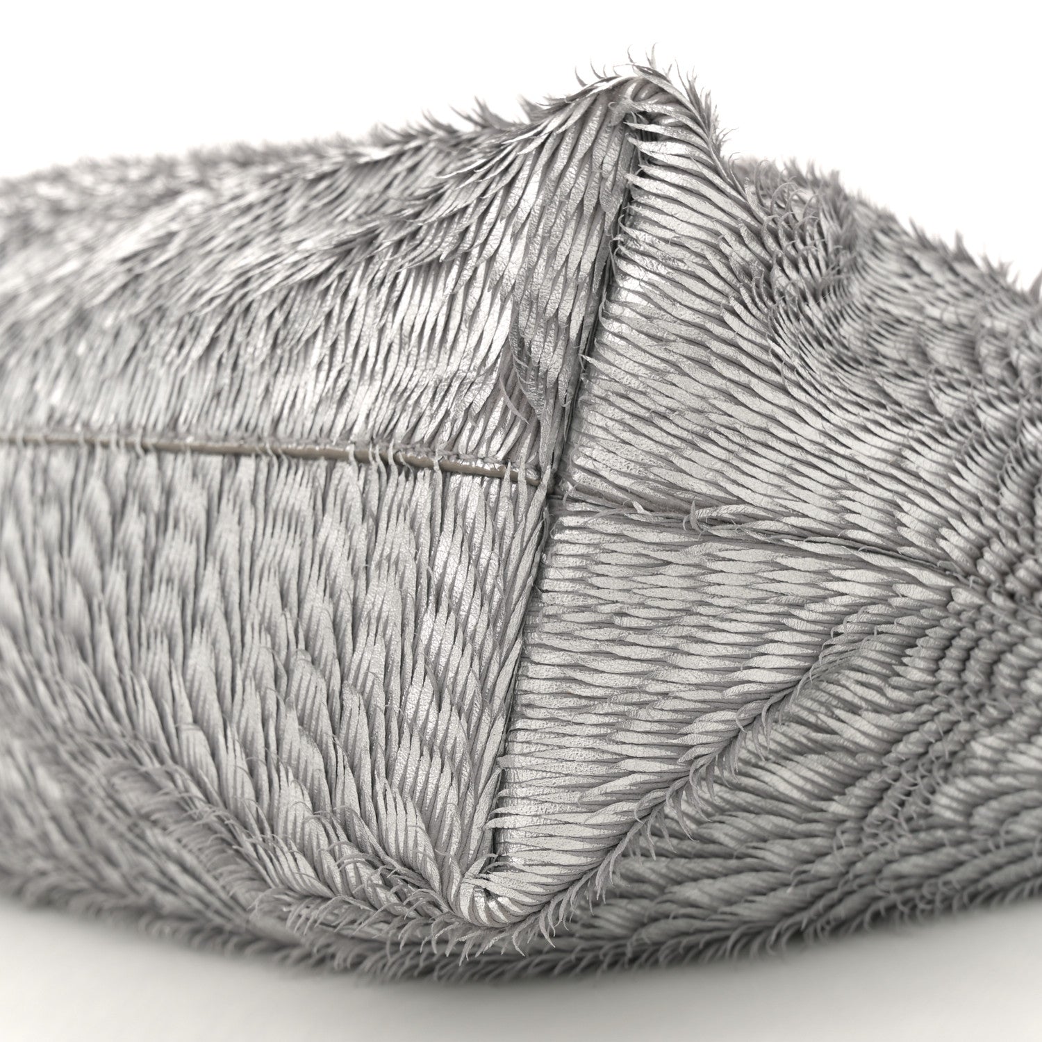 Metallic Nappa Calfskin Fringed Medium Chain Flamenco Knot Purse Silver