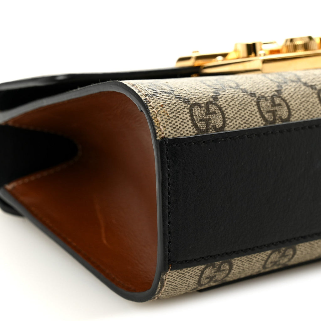 GG Supreme Monogram Calfskin Small Padlock Shoulder Bag Beige Black Cuir