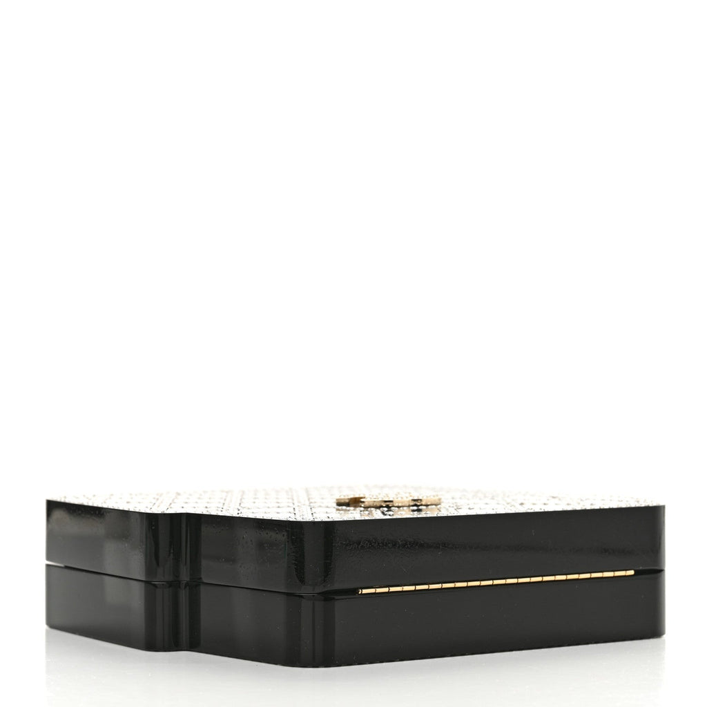 Plexiglass Crystal Quilted Minaudiere Clutch Black White