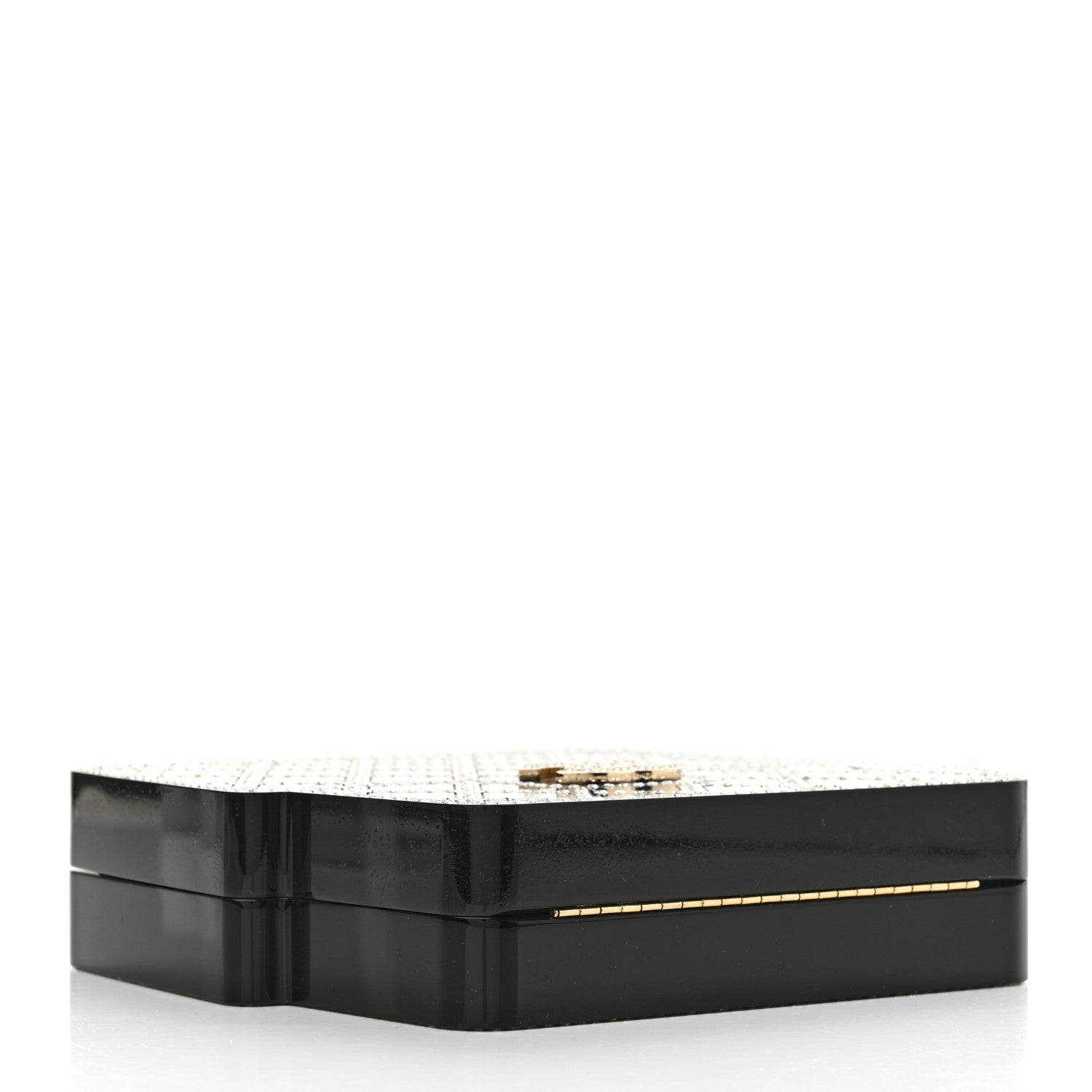 Plexiglass Crystal Quilted Minaudiere Clutch Black White