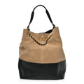 Suede Shiny Lambskin Quilted Large Shopping Bag Beige Black