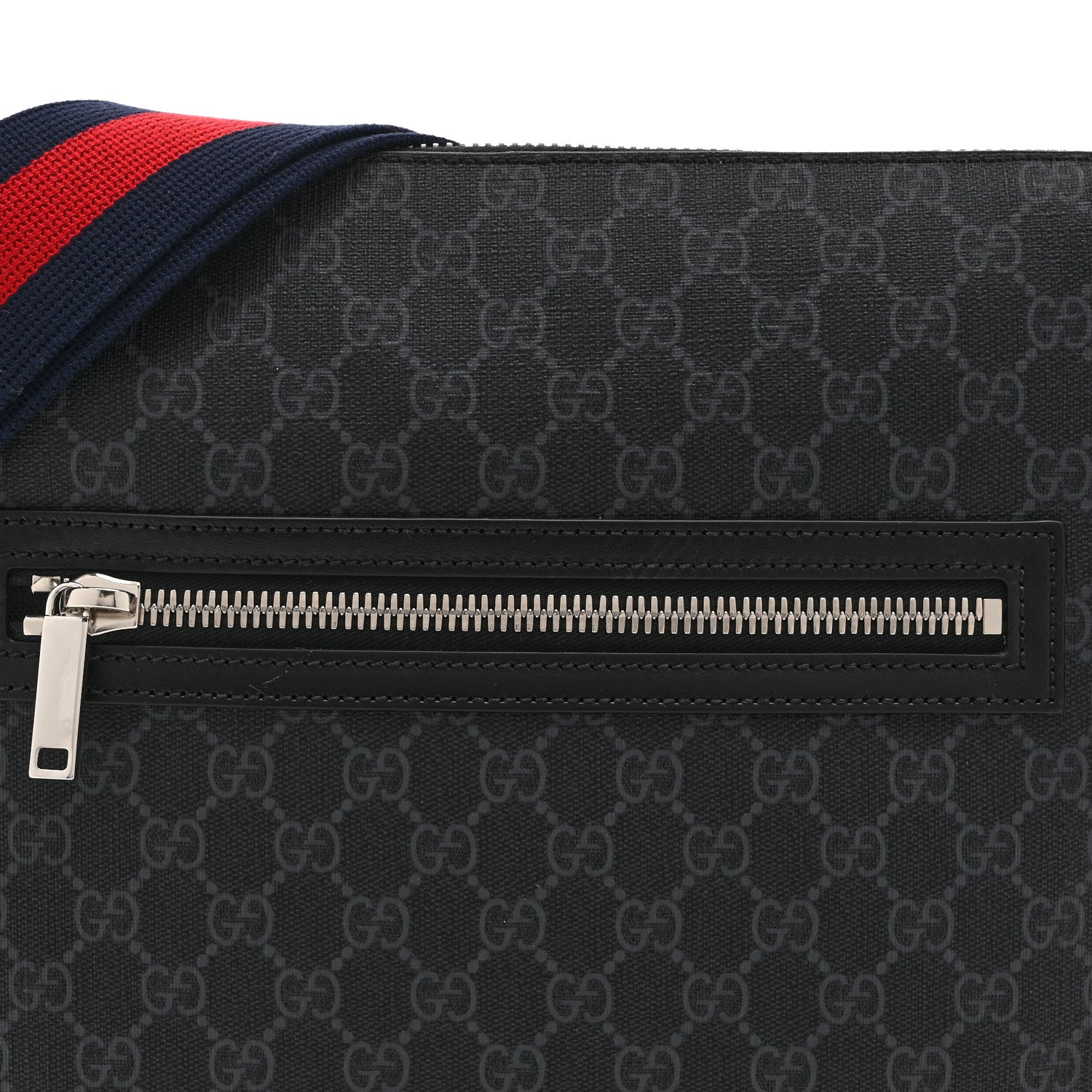 GG Supreme Monogram Web Small Flat Messenger Bag Black Grey