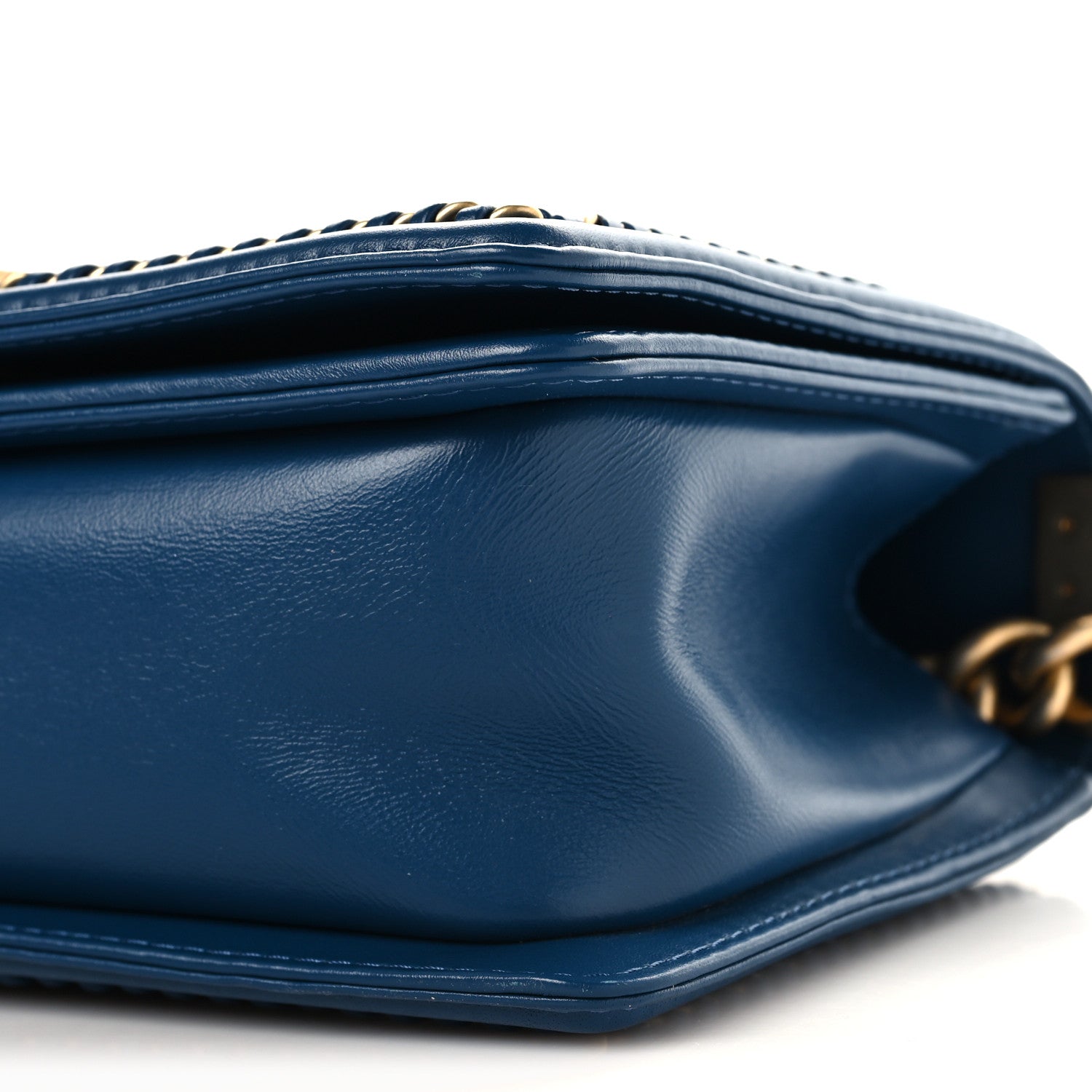 Calfskin Quilted Medium Boy Top Handle Flap Blue
