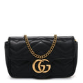 Calfskin Matelasse Super Mini GG Marmont Shoulder Bag Black