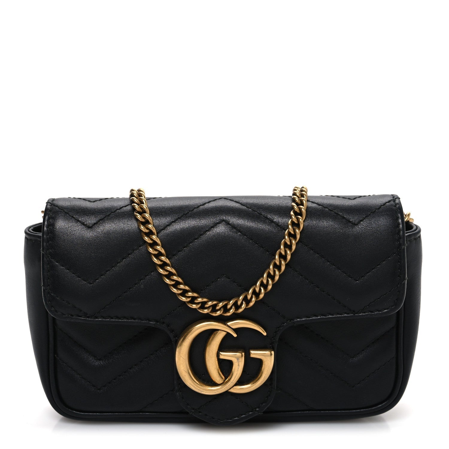 Calfskin Matelasse Super Mini GG Marmont Shoulder Bag Black