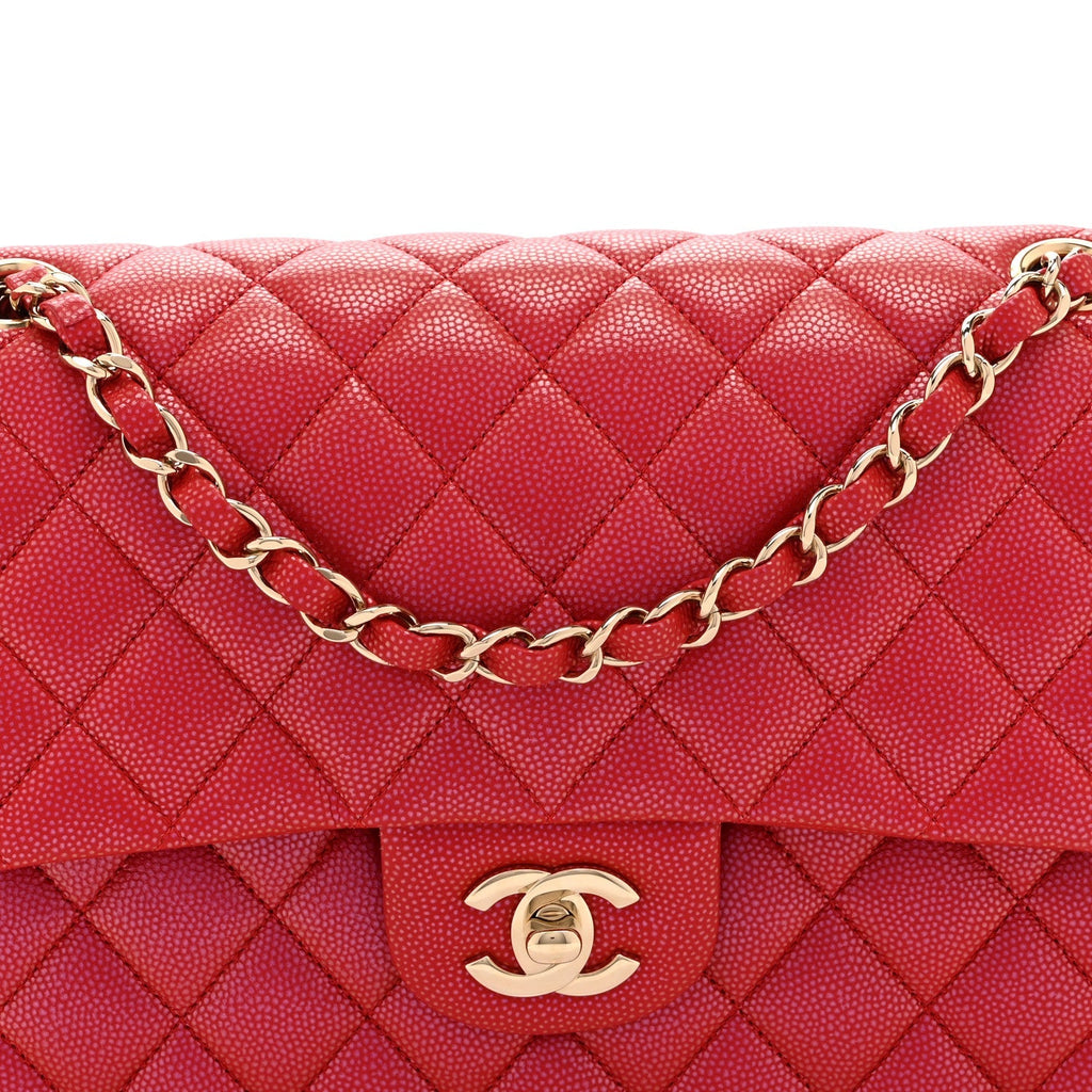 Iridescent Caviar Quilted Medium Double Flap Red