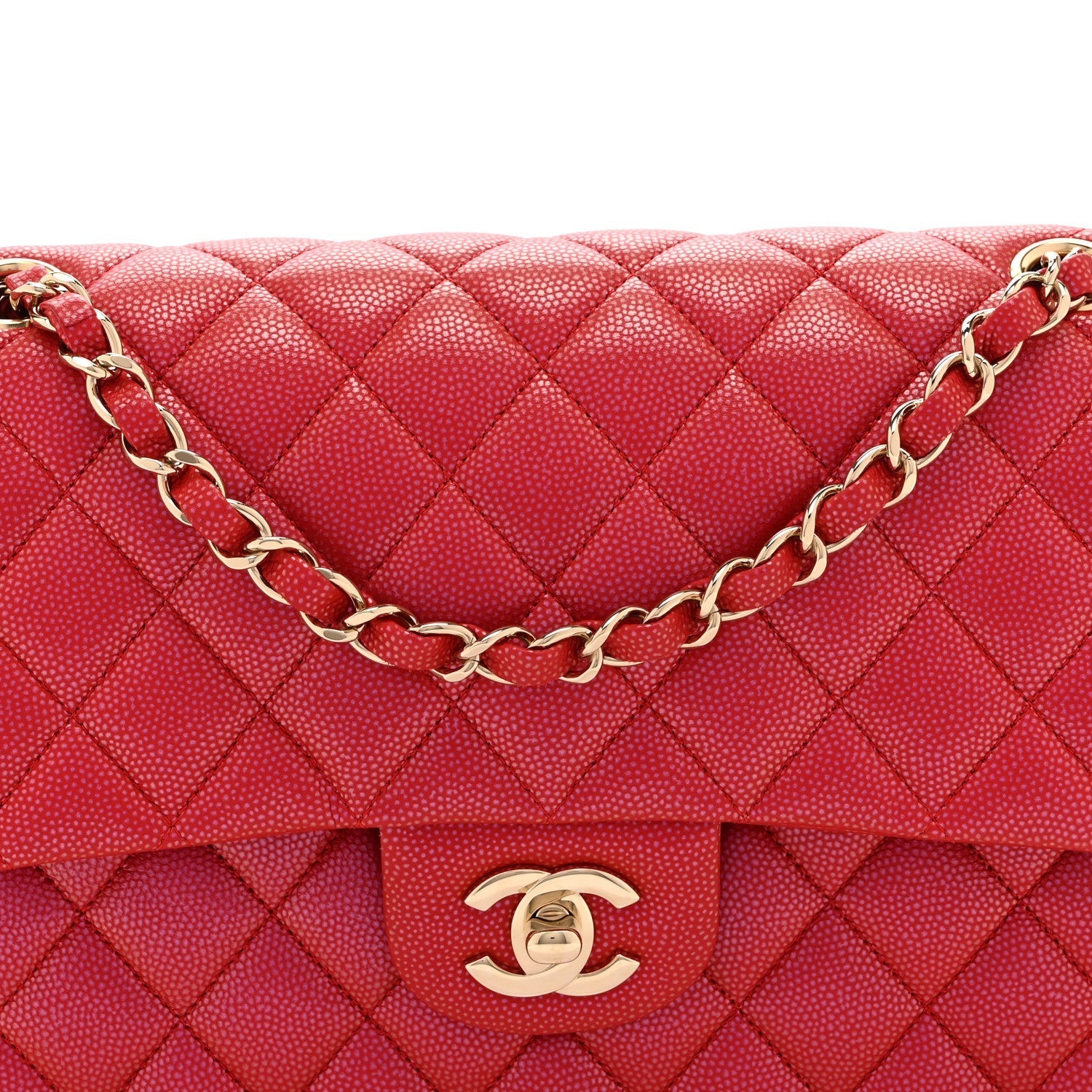 Iridescent Caviar Quilted Medium Double Flap Red