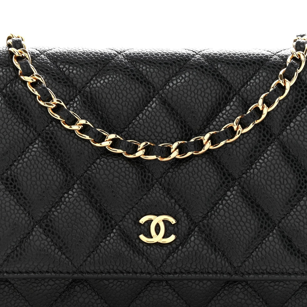 Caviar Quilted Wallet on Chain WOC Black