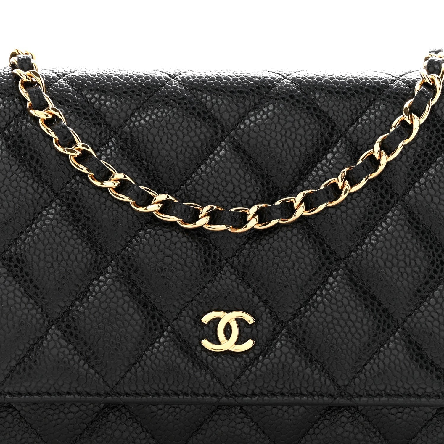 Caviar Quilted Wallet on Chain WOC Black