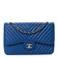 Caviar Chevron Quilted Jumbo Double Flap Blue