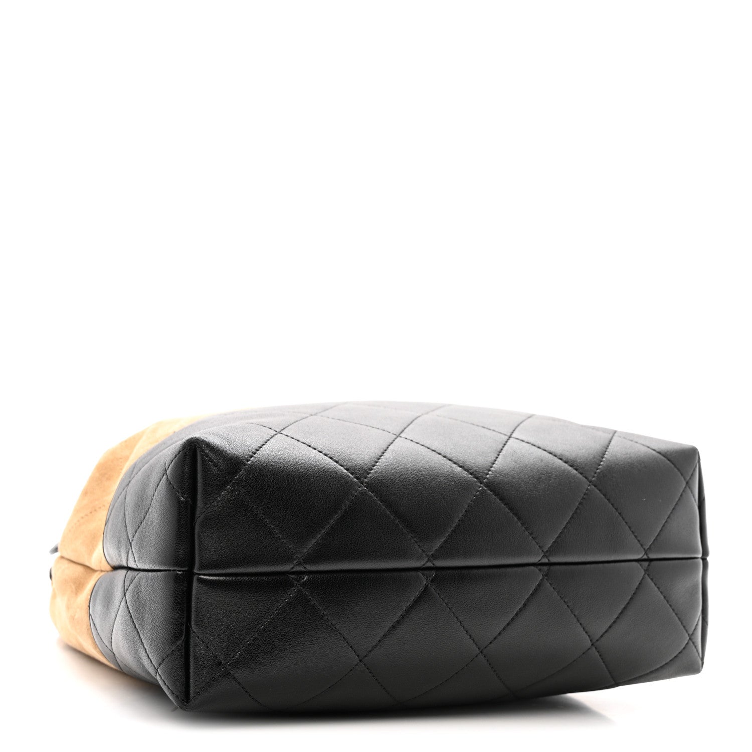 Suede Calfskin Shiny Lambskin Quilted Coco Base Shopping Bag Beige Black