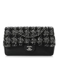 Caviar Tweed Houndstooth Quilted Medium Double Flap Black Grey