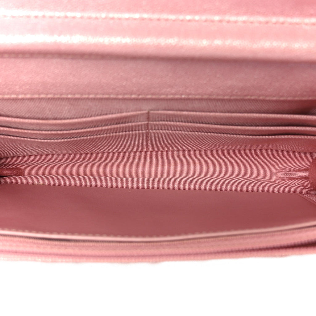 Iridescent Caviar Quilted Wallet on Chain WOC Rose Pink