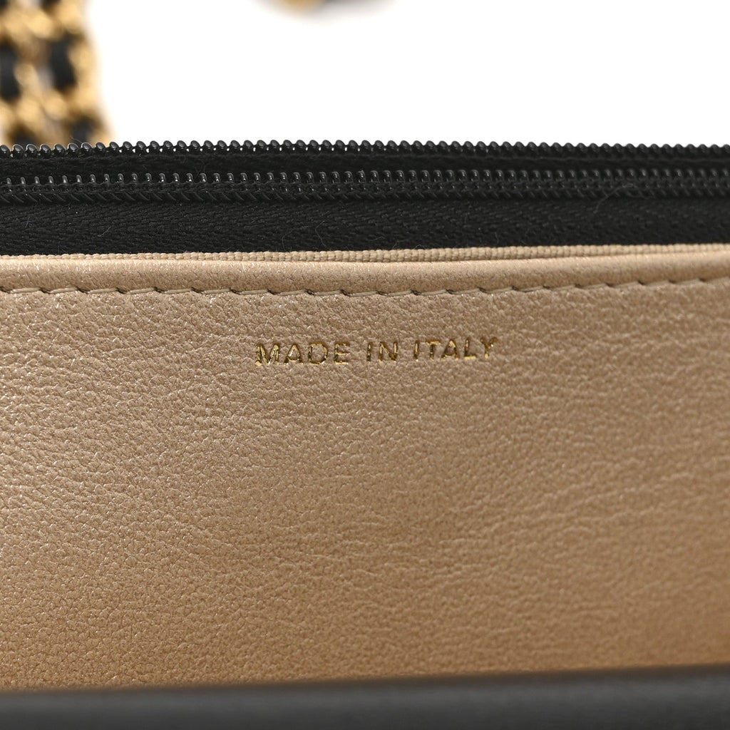 Shiny Lambskin Quilted Dynasty Wallet On Chain WOC Black