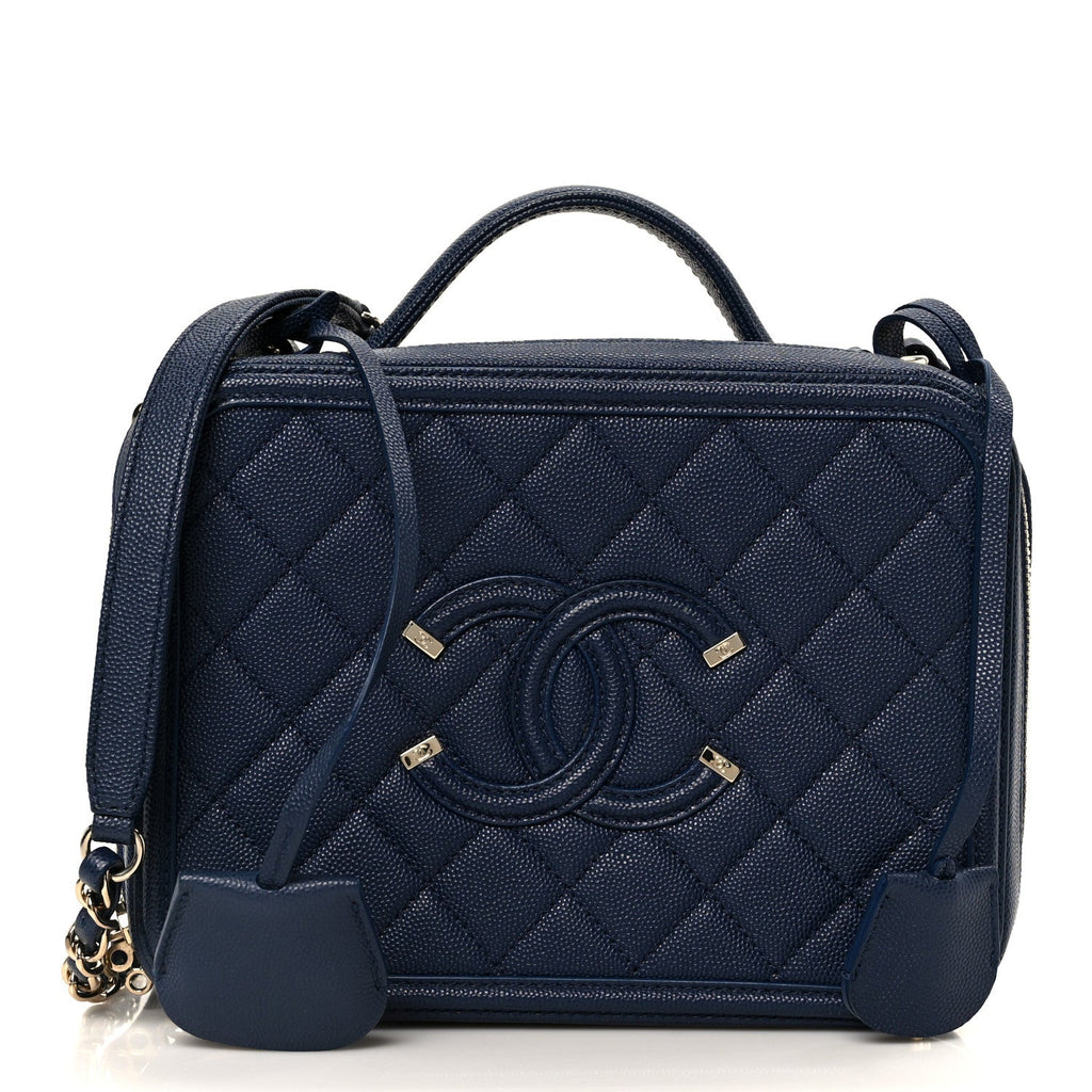 Caviar Quilted Medium CC Filigree Vanity Case Navy